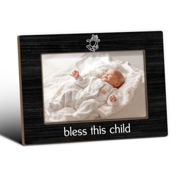 Imagem de ZEDEV Bless This Child Molduras para fotos de batismo, porta-retratos de mesa para presentes de batizado para afilhados, meninos e meninas, presente religioso de padrinhos, suprimentos decorativos de