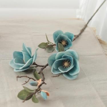 Imagem de Flores artificiais de magnólia, galhos longos, arranjo de decoração para casa, casamento, sala de estar, orquídea, planta falsa, layout de jardim (azul)