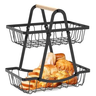 Imagem de ZFLYCANP Tigela de metal para frutas, cesta versátil para pão de legumes, suporte removível de frutas para bancada de cozinha para pão, lanches, vegetais (preto)
