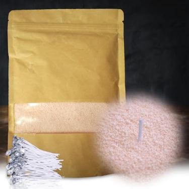 Imagem de DRMAISON Kit DIY de cera de vela perolada e areia – 500 ml, rosa creme, não tóxico e livre de fumaça, recarregável com 30 pavios, chama de longa duração, altamente personalizável para decoração de