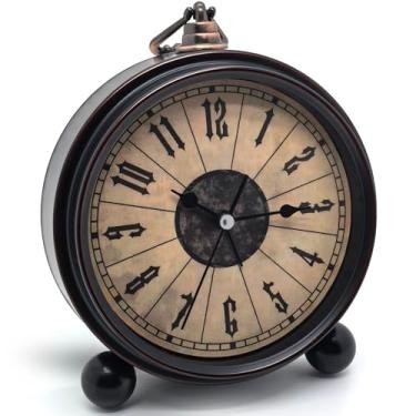 Imagem de Oxmidud Despertador retrô vintage de metal de 12 cm - Relógio de mesa analógico antigo silencioso sem tique-taque - Relógio de quartzo operado por bateria para cabeceira, mesa, quartos, sala de estar