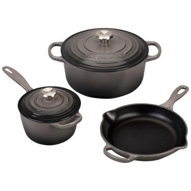 Imagem de Conjunto de Panelas e Frigideiras Antiaderentes de Ferro Fundido Esmaltado, 5 Peças, LE CREUSET MS1605 7FSS, Preto