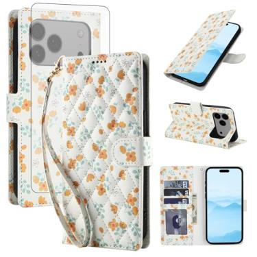 Imagem de Asuwish Capa de celular para iPhone 17 Pro carteira celular com protetor de tela de vidro temperado porta-cartão de flor com suporte TPU Kickstand Slim i Phone17 i17 17Pro mulheres homens flores