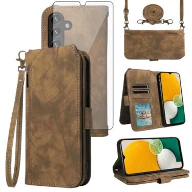 Imagem de Asuwish Capa de celular para Samsung Galaxy A13 5G carteira celular com protetor de tela de vidro temperado alça transversal alça flip porta-cartões A04S M13 G5 A 13 2022 13A A135G SM A136U mulheres