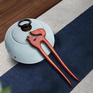 Imagem de Palitos de cabelo de madeira presilhas de cabelo de sândalo vermelho clipes de coelho estilo vintage acessórios para mulheres coque