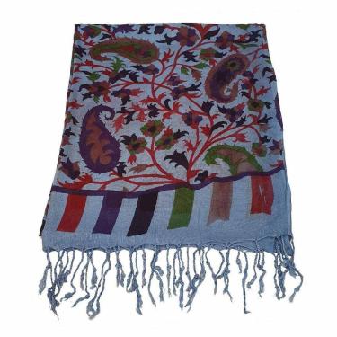 Imagem de Echarpe Floral 100% Viscose Azul 70Cmx180Cm