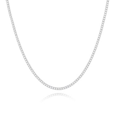 Imagem de RYKKZ Colares de corrente cubana e de tênis Iced Out – Banhado a prata com 5A+ CZ Bling – Colar estilo hip hop para homens e mulheres, 18 inches, Prata Latão Zircônia cúbica, Zircônia cúbica