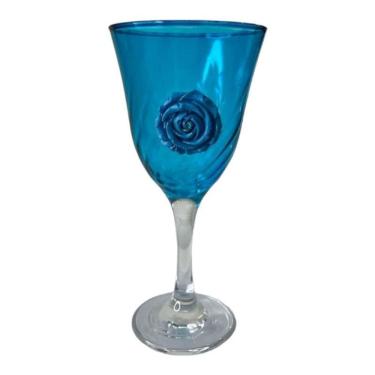 Imagem de Taça Azul Iemanjá Lirio Rosa Super Luxo 330 Ml -Vidro