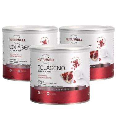 Imagem de Kit 3 Colageno Verisol Clear Skin Nutrawell Romã Cranberry