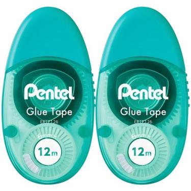 Imagem de Cola Adesiva 2 Fitas De Colagem Pentel 12m Escolar Tampa, Verde-Verde