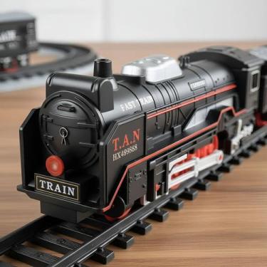 Imagem de Trem Locomotivo Infantil Com Luz Trilhos E Vagões Brinquedo - DDG