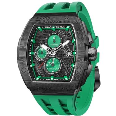 Imagem de TSAR BOMBA Relógios Masculinos de Luxo Quadrado Analógico 50M Impermeável Tonneau Cronógrafo Relógio Esportivo Único para Homens Homens Relógio de Pulso Quartzo Design Elegante Relógio Noturno com