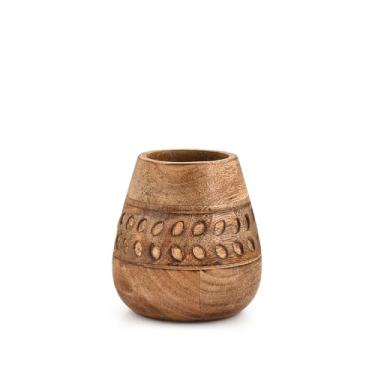 Imagem de Hanol Porta-lápis multiuso para lápis e pincel – Copo de madeira de manga feito à mão para decoração de escritório em casa, mesa de artista ou balcão de penteadeira (8,9 cm x 8,9 cm x 10,16 cm)