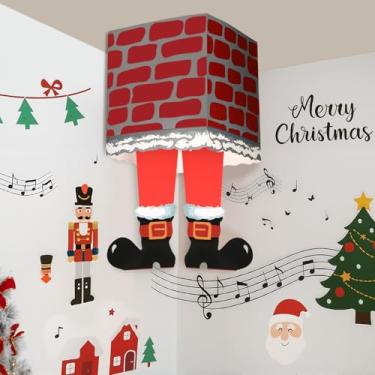 Imagem de Harloon Decorações de Natal para pendurar com Papai Noel, Papai Noel na chaminé, enfeites engraçados de Natal para pendurar em telhados, chaminés, quartos, varandas, decorações festivas de Natal