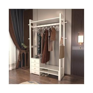 Imagem de Ganchos de prateleira de casaco de madeira maciça cabide de madeira maciça sapateira de chão, quarto, sala de estar, cabideiro, com gaveta, multifuncional, novo suporte de armazenamento de estilo