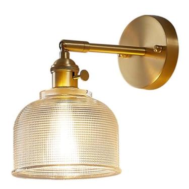 Imagem de Luminária de parede de latão ajustável vintage lâmpada de parede E27 redonda dourada retrô industrial lâmpada decorativa de parede abajur de cabeceira com abajur de vidro lâmpada de leitura