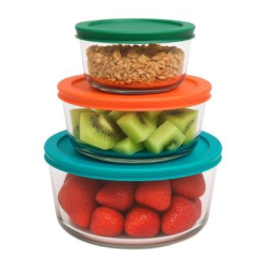 Imagem de Jogo 3 Potes Herméticos Vidro Redondo Armazenar Alimentos