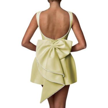 Imagem de Vestido Aosadin Mini Prom para coquetel de casamento, cetim amarelo