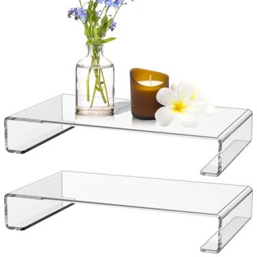 Imagem de 2 bandejas de acrílico para banheiro, bandeja prática para balcão de banheiro elegante suporte de pedestal de bancada elegante e transparente fácil de limpar para quarto de casa (cor transparente)