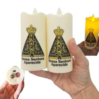 Imagem de Kit Velas De Led Nossa Senhora Aparecida Direto da Basílica Eletrônica Para Decoração Chama Viva Real Com Pilha