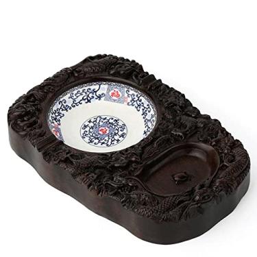 Imagem de Cinzeiro de madeira maciça cinzeiro de cerâmica chinês azul e branco cinzeiro de porcelana moda decoração de casa cinzeiro de escritório ornamentos de artesanato