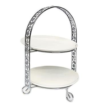 Imagem de Suporte de bolo de metal para bolo de camada dupla, suporte de sobremesa, frutas, decoração de festa de aniversário, prato de cupcake