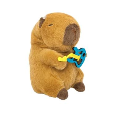 Imagem de Pelúcia Capivara 25cm com Acessórios – Antialérgico, Lavável, Com Zíper e Som (GUITARRA AZUL)
