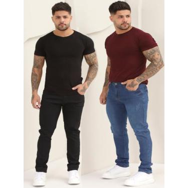 Imagem de Kit 2 Calças Masculina Jeans Skinny Lisa Básica Com Elastano - Amar De