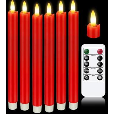 Imagem de Lâmpada KSWING 6 peças de LED sem chama, cera vermelha, velas cônicas,