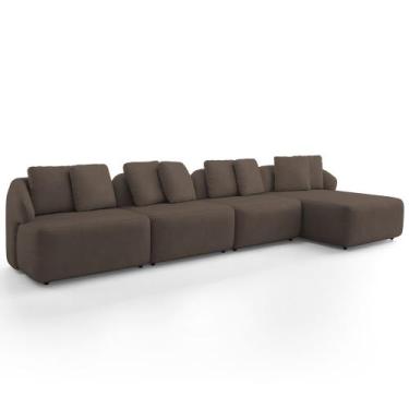 Imagem de Sofá 5 Lugares com Chaise Direito Sala Living 394cm Arlo F04 Veludo Ma