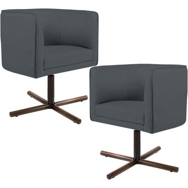 Imagem de Kit 02 Poltronas Decorativas Giratória Base X Betina D02 Corano Cinza C-03 - Lyam Decor
