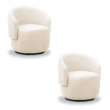 Imagem de Poltrona Decorativa Orgânica Giratória Kit 2 Névoa Bouclê Bege E03 - D'Rossi