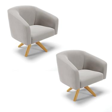 Imagem de Poltrona Decorativa Giratória MA30 Kit 2 Stella  Veludo Cinza D03 - D'Rossi