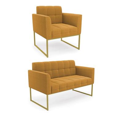Imagem de Namoradeira e Poltrona Industrial Dourado Elisa Bouclê Mostarda D03 - D'Rossi