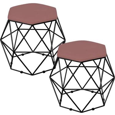 Imagem de Kit 02 Puffs Decorativo Aramado Preto Six L02 Suede Rosê - Lyam Decor