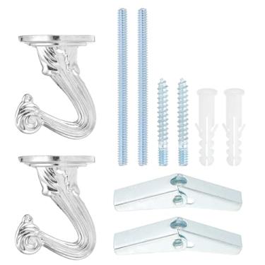 Imagem de PATIKIL Ganchos Swag, 2 peças de ganchos de teto resistentes com instalação de ferragens, fixação de parede, cabides de teto para pendurar lustres de plantas, prata