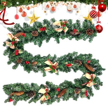 Imagem de Bohany Guirlanda de Natal com Bagas,Guirlanda de Natal de 2.7 Metros com Pinhas | Decoração para Interior Jardim Portão Festas Pátio Estante - Decoração Natalícia para Casa
