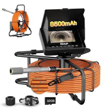 Imagem de EIXAUP Câmera de esgoto, 30 m, câmera de inspeção de dreno de tubo de 4,3 polegadas com função DVR e 12 peças de luzes LED, endoscópio industrial IP68 à prova d'água de 23 mm, marcador de medidor