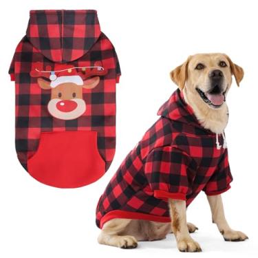 Imagem de EXPAWLORER Moletom com capuz xadrez para cachorro - suéter quente estilo britânico com orifício para trela, roupas Pitbull, casaco de inverno para todas as raças, roupas de cachorrinho, menino-gato