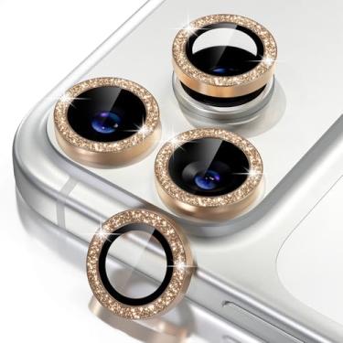 Imagem de Misea Compatível com protetor de lente de câmera de telefone 17 Pro/telefone 17 Pro Max, protetor de tela de vidro temperado 9H, acessórios de decoração de anel individual de metal, glitter dourado