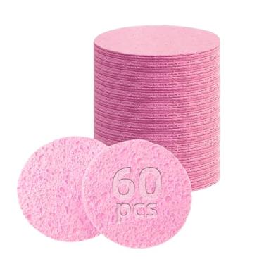 Imagem de Silkyhose Esponjas Faciais Comprimidas, 60 Unidades, 100% Celulose Natural, Esponjas Cosméticas Para Spa, Limpeza Facial Diária, Remoção De Maquiagem E Máscara, Esfoliação Dos Poros (Rosa)