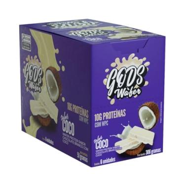 Imagem de Display 6 unidades - Gods Wafer - Sabor Coco - 10g de proteínas - Zero adição de açúcar - Caixa peso 306g - Cada unidade 51g - Marca Canibal Inc.