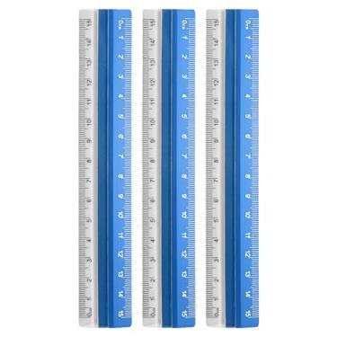 Imagem de Generic 3 peças régua reta 15 cm régua de transferidor de liga de alumínio de plástico métrico ferramenta de medida geométrica para escritório de arquiteto artista, azul