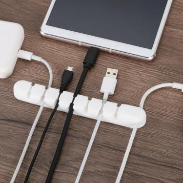 Imagem de Generic Clipe de cabo de 137 mm, 8 furos, suporte de fio de silicone, organizador de cabos, prendedor de cabos adesivo para montagem em mesa de escritório em casa, branco