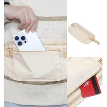 Imagem de Cinto de dinheiro para viagem, carteira antiroubo, porta-passaporte RFID para viagens, homens e mulheres, bolsa de dinheiro, proteger dinheiro, documentos, cartão de crédito, Caqui, 10.2" x 5.5" x