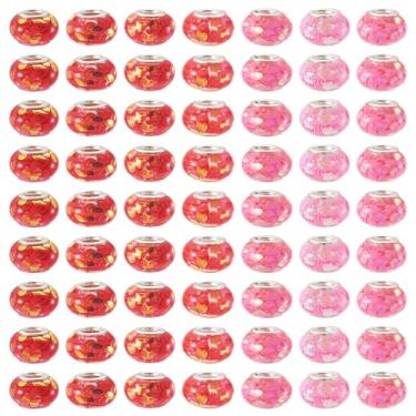 Imagem de 70 peças de contas europeias Rondelle de resina vermelhas e rosa grandes com núcleos de latão 14 x 8,5 mm para o dia dos namorados faça você mesmo, pulseira, colar, joias, artesanato