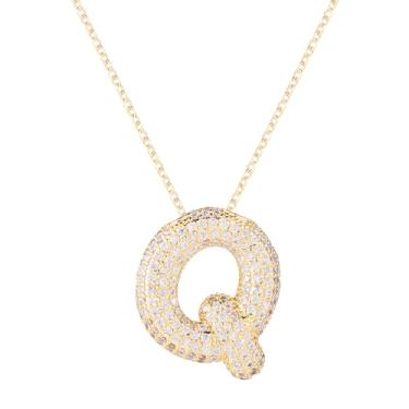 Imagem de Colar feminino, colar com alfabeto dourado, cristal, personalizado, com letras de diamante, pingente inicial, joia de zircão, presente para mulheres (Q)