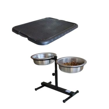 Imagem de Comedouro Duplo Elevado 450ml Para Cães Pequenos E Médios + Sanitário Higiênico Colorido Xixi Dog Tapete Absorvente (Preto)