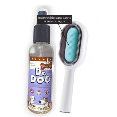 Imagem de Kit Escova Pet Tira Pelos 3em1 + Banho a seco Gatos Cães 120ml