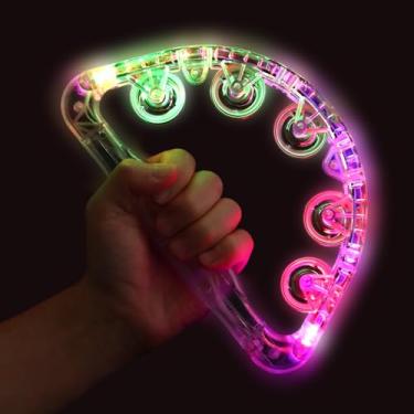 Imagem de Pandeiros musicais com luzes LED: que brilham no escuro suprimentos de festa pandeireira musical portátil - Pandeiros de LED instrumentos de percussão para bar casamento pista de dança Natal (branco 1